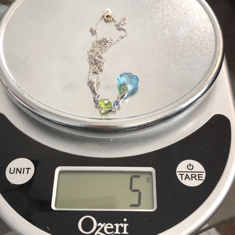 14k white gold necklace, removable pendant, multi-stone - Picture 6 of 6